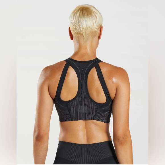 Gymshark Apex Seamless Sports Bra Black Onyx Gray Women’s Sz S NWOT High Neck - Picture 5 of 6